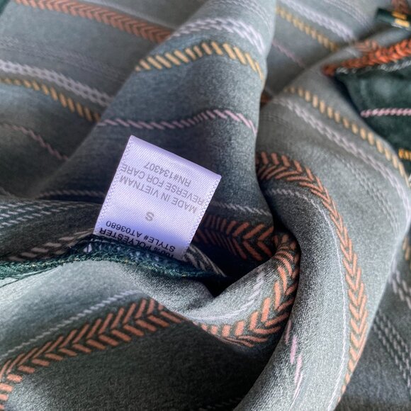 NWT Lumiere Satin Wrap V-Neck Top, Green Rust Yellow White Striped, Size S - Picture 6 of 8